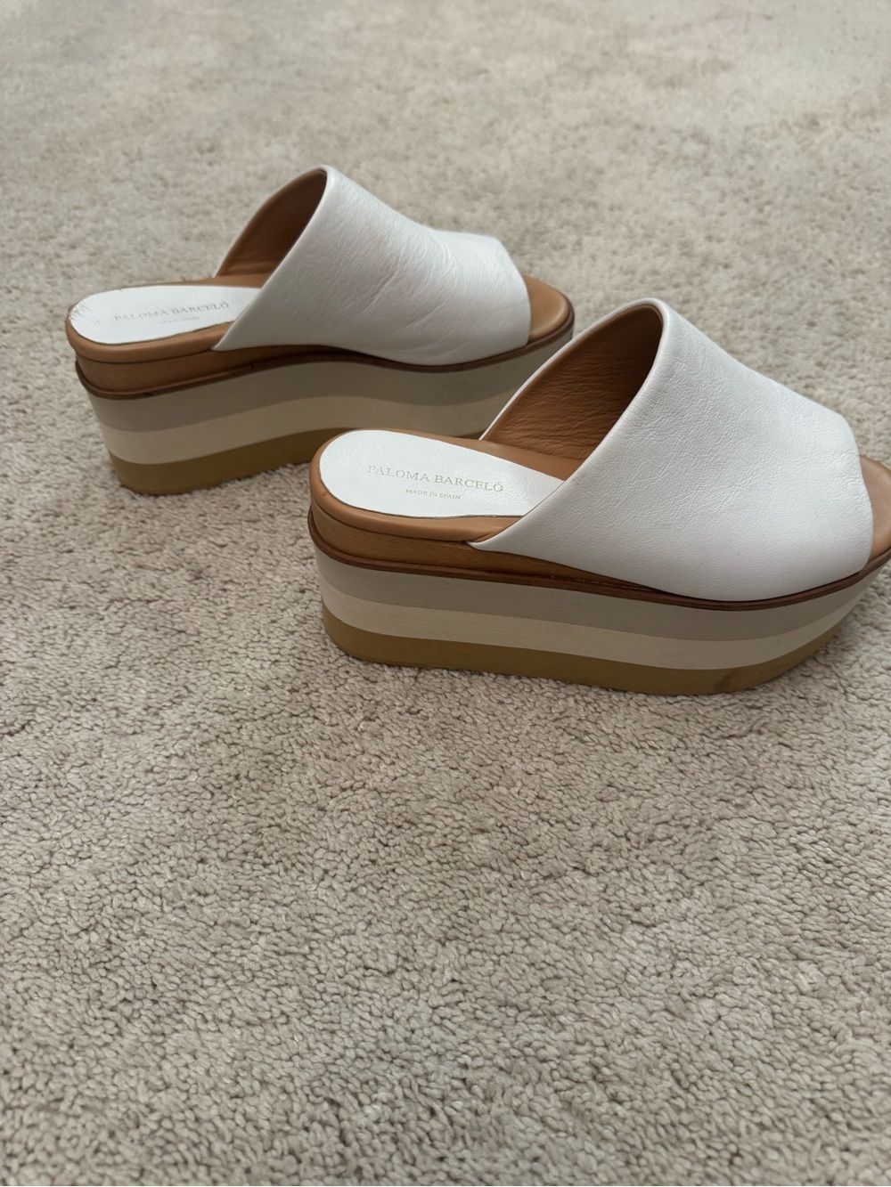 Paloma Barcelo White Leather Layered-Platform Slide Sandals